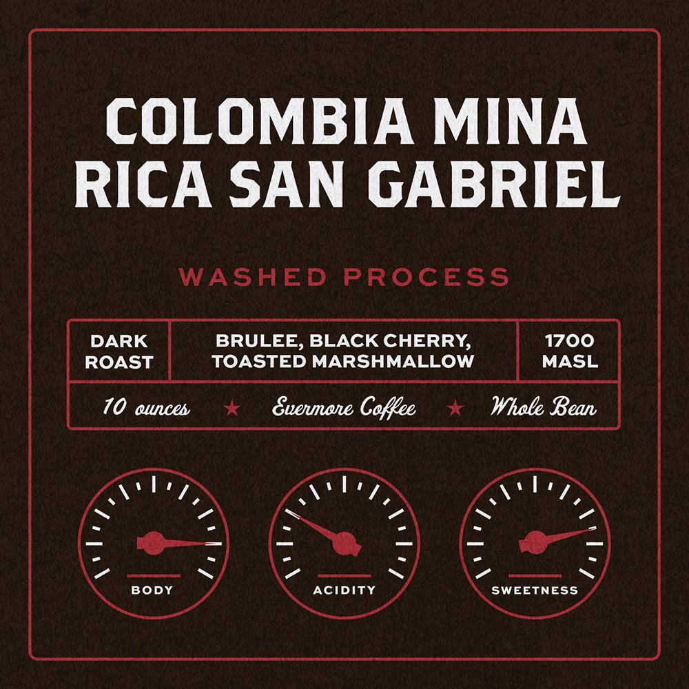 Colombia Mina Rica San Gabriel Coffee - Washed Dark Roast Castillo |  Evermore Coffee Roasters